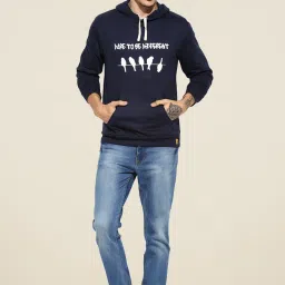 Campus Sutra Navy Printed Hooded Sweatshirt image 1