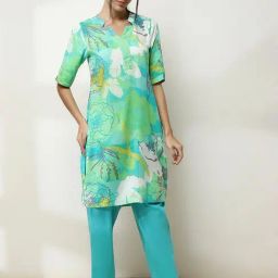 Rangriti Teal Regular Fit Printed Kurta-picture-33