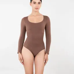 Shapercult Brown Cotton Polyblend Solid Bodysuit-picture-37