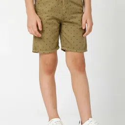Gas Kids Olive Green Cotton Printed Shorts image 1