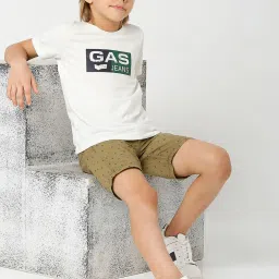 Gas Kids Olive Green Cotton Printed Shorts image 5