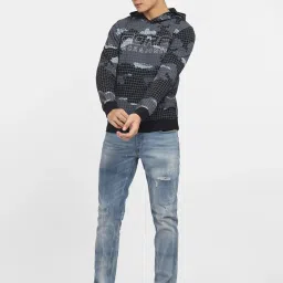 Jack & Jones Jet Black & Grey Cotton Regular Fit Printed Hooded Sweatshirt image 5