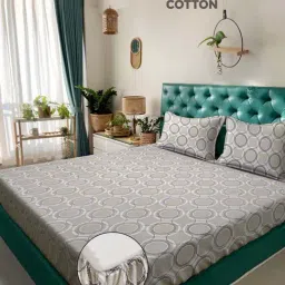 Klotthe Beige 400 TC Cotton Double Elastic Bedsheet with 2 Pillow Covers-picture-14