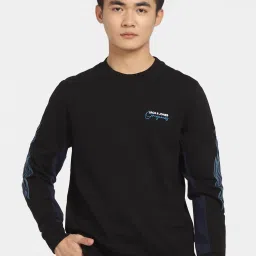 Jack & Jones Jet Black Cotton Regular Fit Printed Sweatshirt image 1