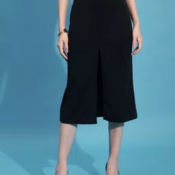 Dimpy Garments Women High Slit Crepe Straight Midi Skirt-picture-23