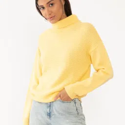 Zink London Yellow Self Design Sweater image 1
