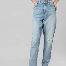 Only Light Blue Distressed Straight Fit High Rise Jeans image 1