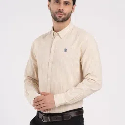 Red Tape Beige Striped Relaxed Fit Shirt image 4