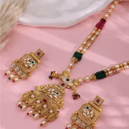 Panash Gold Plated Stone Studded & Beaded Jewellery Set-picture-34