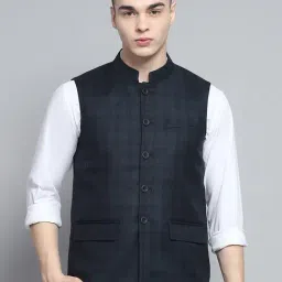 Monte Carlo Mens Solid Green Band Neck Sleeveless Jacket-image-27