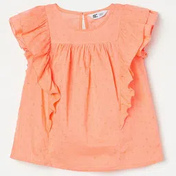 Fame Forever by Lifestyle Coral Self Design Flutter Sleeve Pure Cotton Top-picture-22
