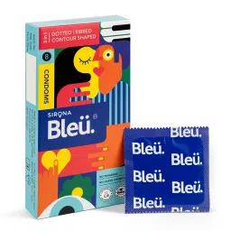 Bleu 3 In 1 Dotted Condoms, Ribbed Condoms & Contour Shaped Condoms for Men with Natural Latex for Extra Sensitive Skin, Masked Latex Smell, Reduced Itch & Irritation, Vegan Condom - 8 Condoms-picture-17