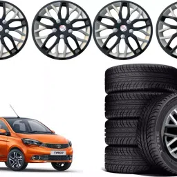 Auto Pearl ViBS49 R14 355.6 mm(14 Inch) PPress Type Wheel Hubcap with Retention Ring Glossy Black Red Strip Wheel Cover for Tata Tiago 1.05 Revotorq XT (Set of 4) image 2