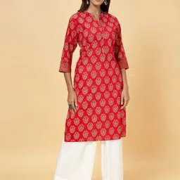 Rangmanch by Pantaloons Red Cotton Floral Print Straight Kurta-picture-27