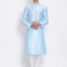 here&now x sanwara Sanwara Men Turquoise Blue & Off-White Solid Kurta with Churidar-picture-13