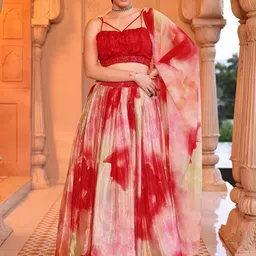 PURVAJA Printed Beads and Stones Ready to Wear Lehenga & Unstitched Blouse With Dupatta image 1