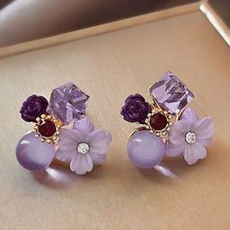 FIMBUL Gold-Plated Artificial Stones Studded and Beaded Floral Studs-picture-20