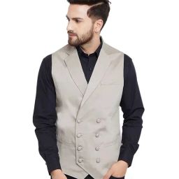 Hypernation Grey Sleeveless Slim Fit Solid Waistcoat-picture-31