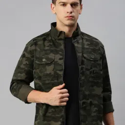 showoffff SHOWOFF Olive Regular Fit Printed Denim Jacket-picture-27