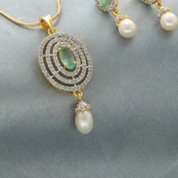 Sri Jagdamba Pearls White & Green Lolita Pendant Set with Chain for Women-picture-47
