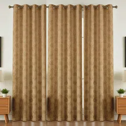GEET CREATIONS Brown Set of 3 Floral Room Darkening Window Curtain-image-16