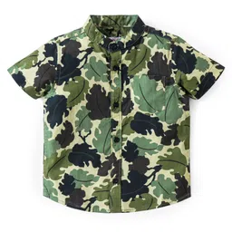 Babyhug 100% Cotton Half Sleeves Shirt With Leaves Print - Green-image-96
