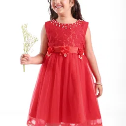 Mark & Mia Sleeveless Party Frock With Floral Corsage - Red-picture-11