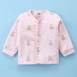 Zero Fleece Knit Full Sleeve Front Open Jhabla with Teddy Print - Pink-picture-43