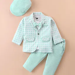 Robo Fry Lycra Knit Full Sleeves Checkerd Blazer with T-Shirt & Trouser Set - Sea Green-picture-11