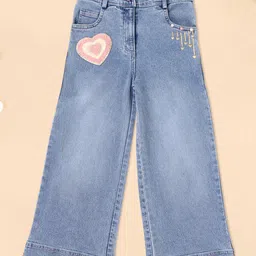Cutecumber Denim Pearls Embellished & Heart Patch Detailed Washed Jeans - Blue-picture-12