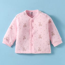 Zero Cotton Knit Full Sleeves Front Open Vest with Bear Print - Pink-picture-32
