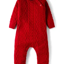 Babyhug Knit Full Raglan Sleeves Winter Romper with Cable Knit Design - Red-picture-19