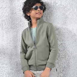 CRIMSOUNE CLUB Cotton Woven Full Sleeves Solid Light Winter Jacket - Olive Green-picture-22