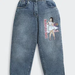 Barbie by Tiny Girl Denim Mattel Featuring Character Printed Jeans - Blue-picture-17