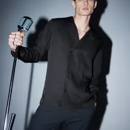 V Dot Men Solid Long Sleeves Notched Lapel Collar Double-Breasted Shirt Style Party Blazer-image-25