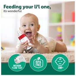 luv lap LuvLap Transparent Wide Neck Glass Feeding Bottle Red - 150 ml image 2