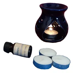 eCraftIndia Blue Aroma Burner Ser with Lavender Aroma Oil and 4 Tea Light Candles image 2