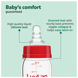 luv lap LuvLap Transparent Wide Neck Glass Feeding Bottle Red - 150 ml image 3