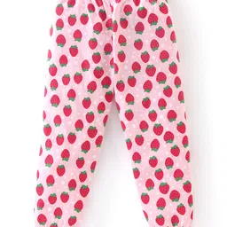 Babyhug Cotton Knit Full Length Lounge Pants with Bow Applique Polka Dots & Strawberry Pack of 2 - Deep & Light Pink image 3