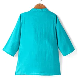 Babyhug Woven Full Sleeves Solid Colour Kurta Dhoti Set with Mirror Work EmbroideryNehru Jacket - Aqua Blue image 5