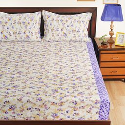 SWAYAM Purple & Off-White Floral Flat 160 TC Cotton 1 King Bedsheet with 2 Pillow Covers-picture-18