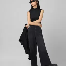 Only Black Cotton Regular Fit High Rise Jeans image 4