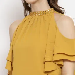 Gipsy Yellow Polyester Relaxed Fit Short Sleeves Off-Shoulder Dress image 5