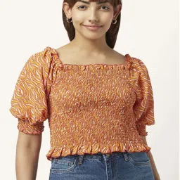 People by Pantaloons Orange & Yellow Printed Top image 1