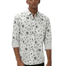 Mufti White Slim Fit Floral Print Cotton Shirt-image-74
