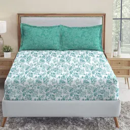 MYTRIDENT Urban Comfort Blue Printed Pure Cotton 144 TC Double Bedsheet Set 2.54 x 2.28 m-picture-33