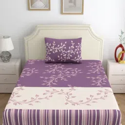 Dreamscape Purple Cotton Floral Bed Sheets Sets image 2