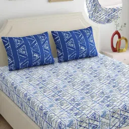 Dreamscape Blue Cotton Abstract Bed Sheets Sets-image-13