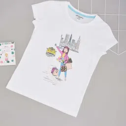 Pantaloons Junior Girls Bright White Cotton Character Based T-Shirts-picture-28