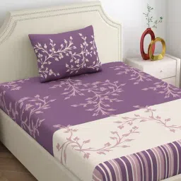 Dreamscape Purple Cotton Floral Bed Sheets Sets-image-26